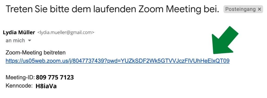 Screenshot einer Mail bezüglich eines Zoom Meetings.
