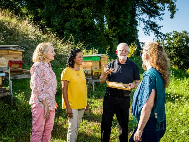 Ein älterer Mann erzählt über Imkerei und Bienen